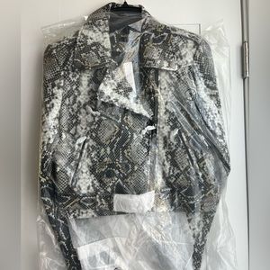 Aqua fake leather snakeskin, print Moto jacket